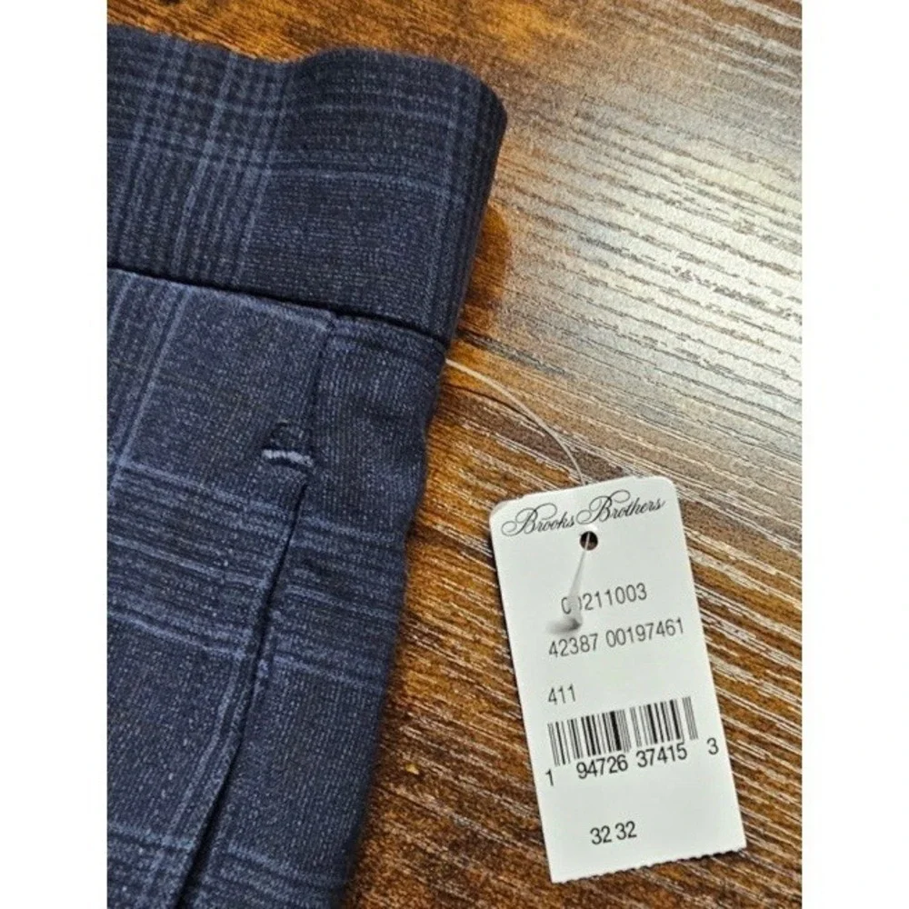 Brooks Brothers Regent Fit Dress Pants Wool Blend Blue Plaid Flat Mens 32x32 NWT